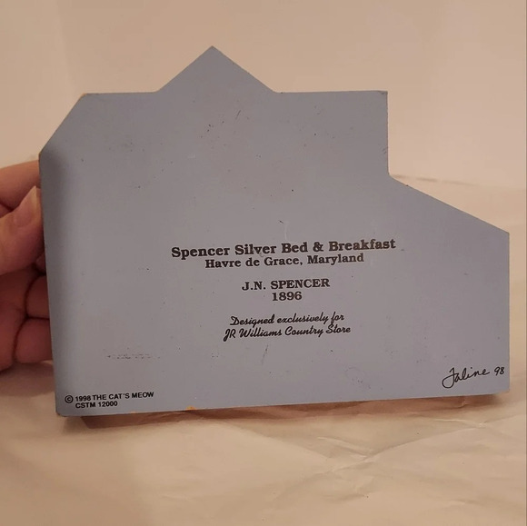 Vintage 1998 The Cat's Meow Spencer Silver Bed & Breakfast Shelf Sitter - Picture 3 of 7